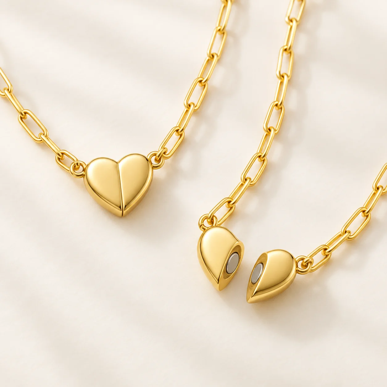Collier cœur magnétique JOJOPI doré ouvert et fermé