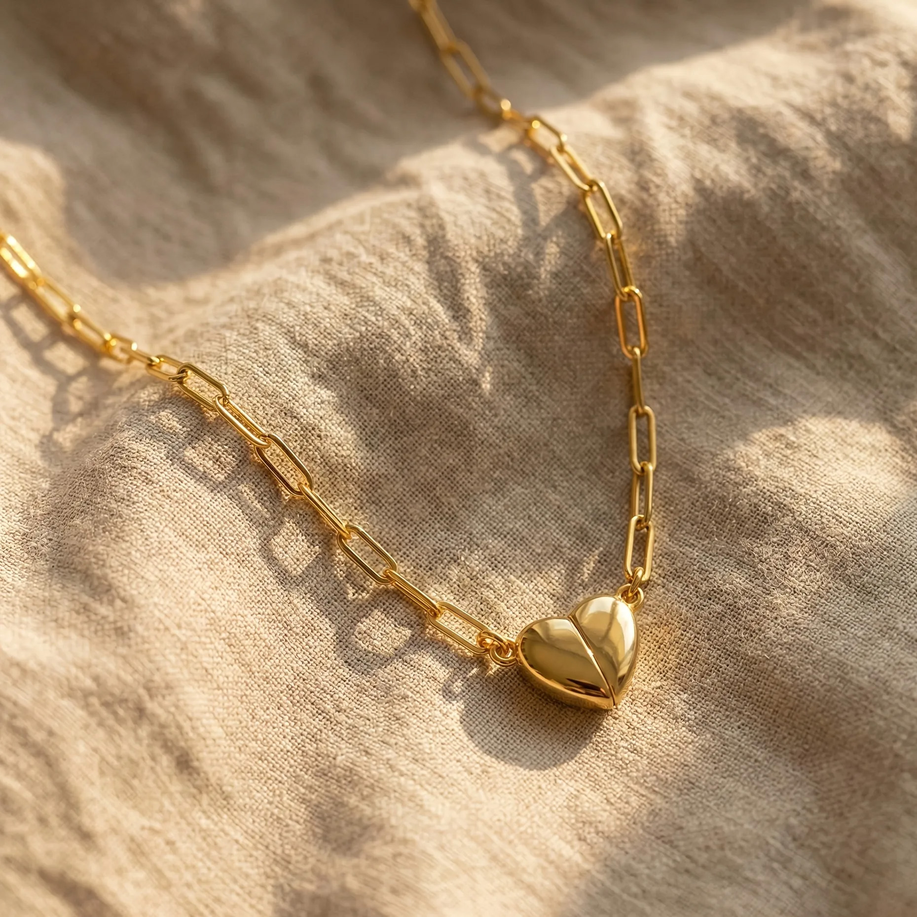 Ouverture du cœur magnétique du collier JOJOPI entre les doigts