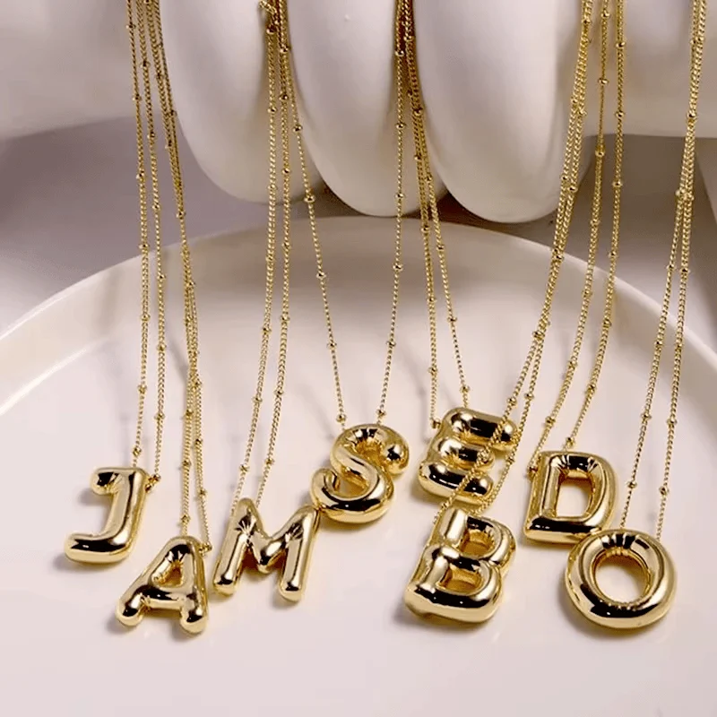 Colliers initiales Bubble dorés personnalisés avec pendentifs lettres – JOJOPI